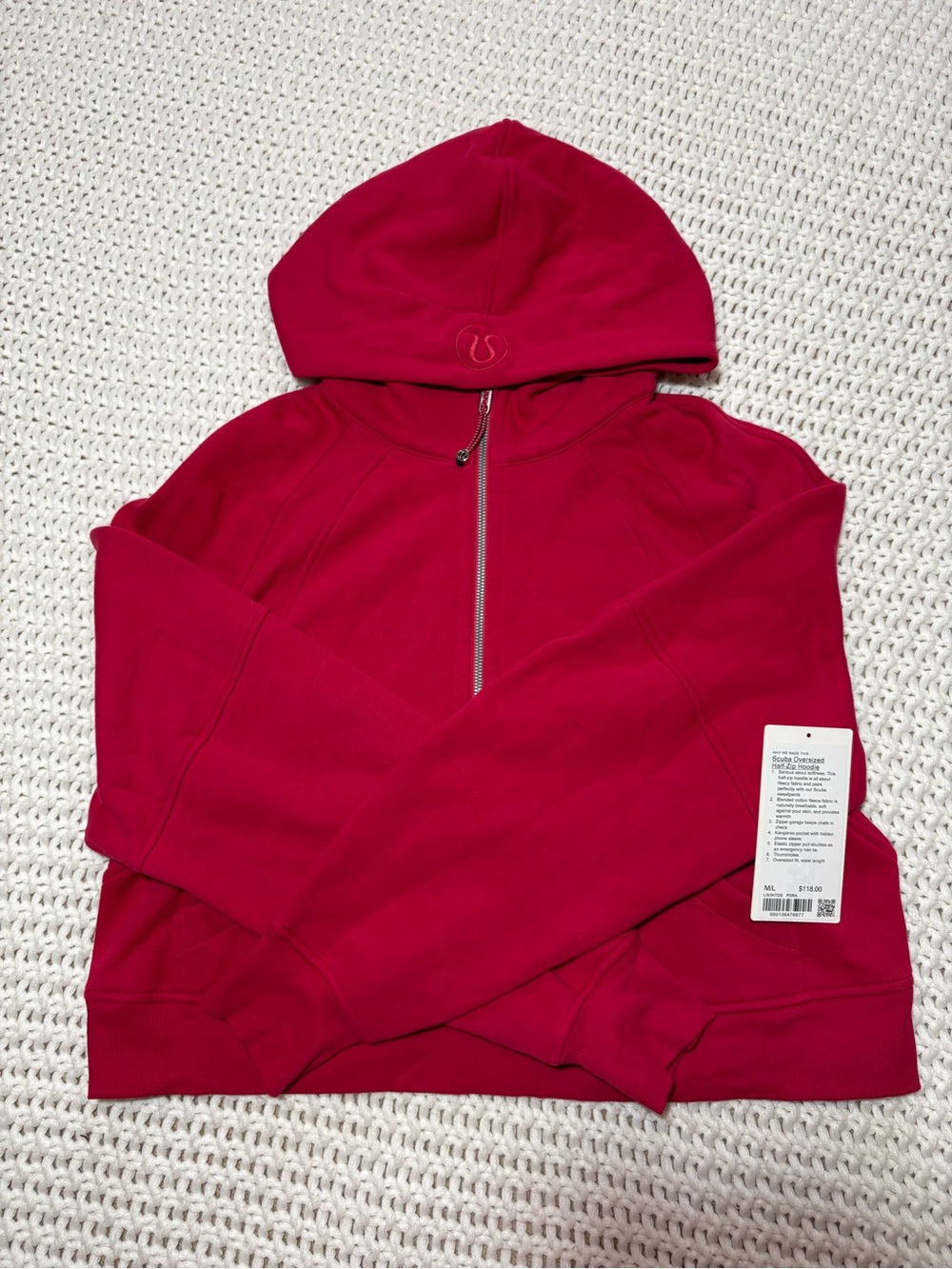 Lululemon pink dragonfruit scuba oversized half zip hoodie size m/l